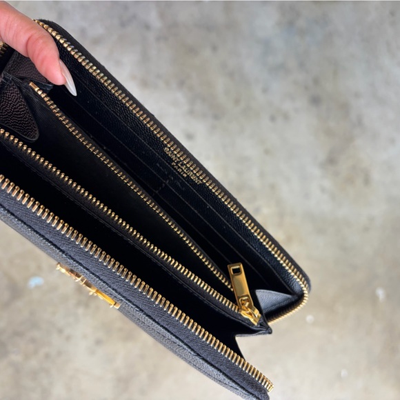 Yves Saint Laurent Black Textured Wallet with Gold Logo - Picture 4 of 4